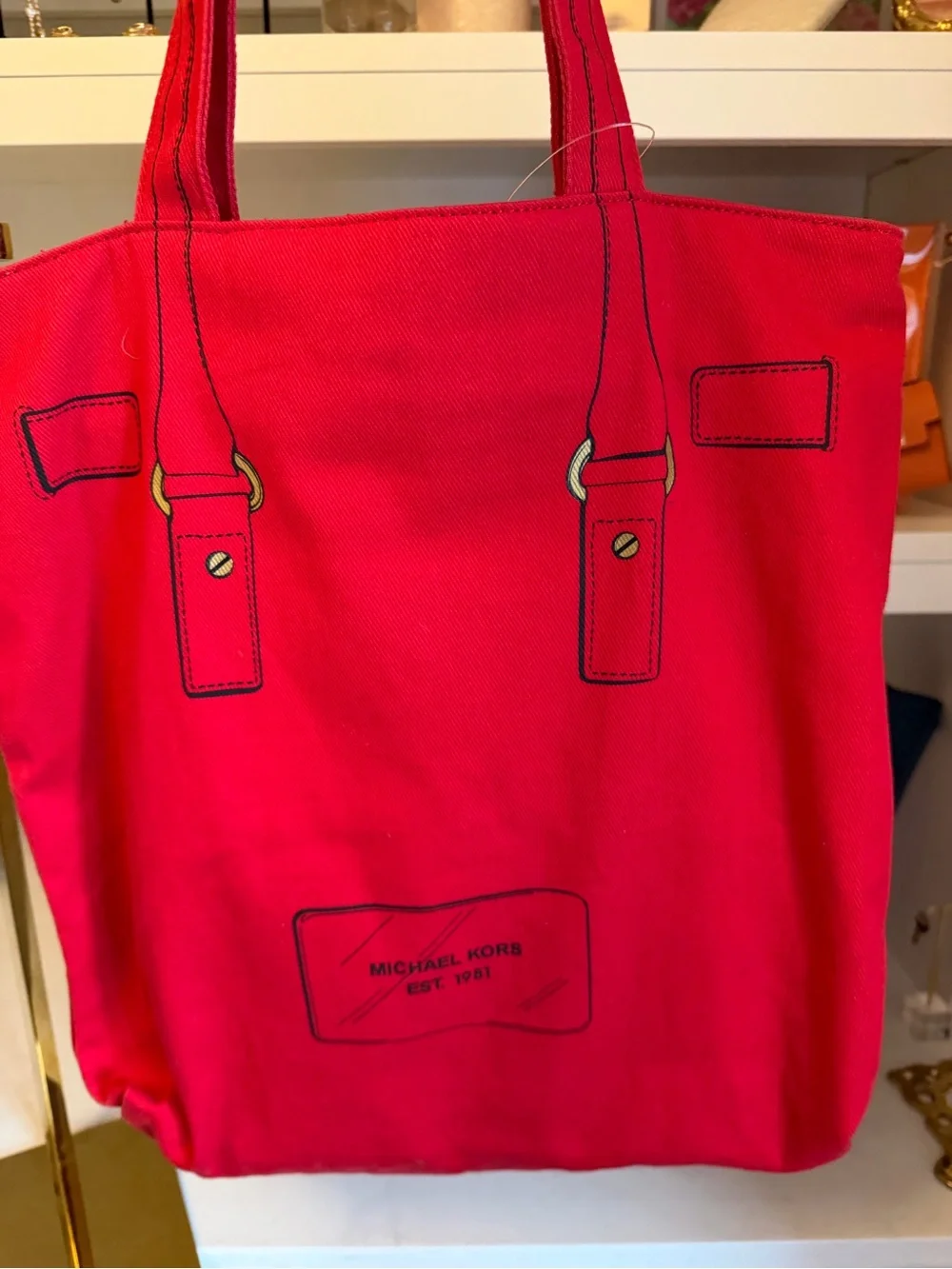 Michael Kors NWT Red Canvas Hamilton Tote with Gold Accent Print